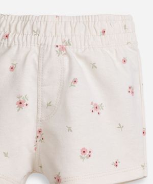 bermuda infantil moletinho floral bege