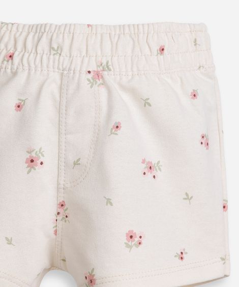 bermuda infantil moletinho floral bege