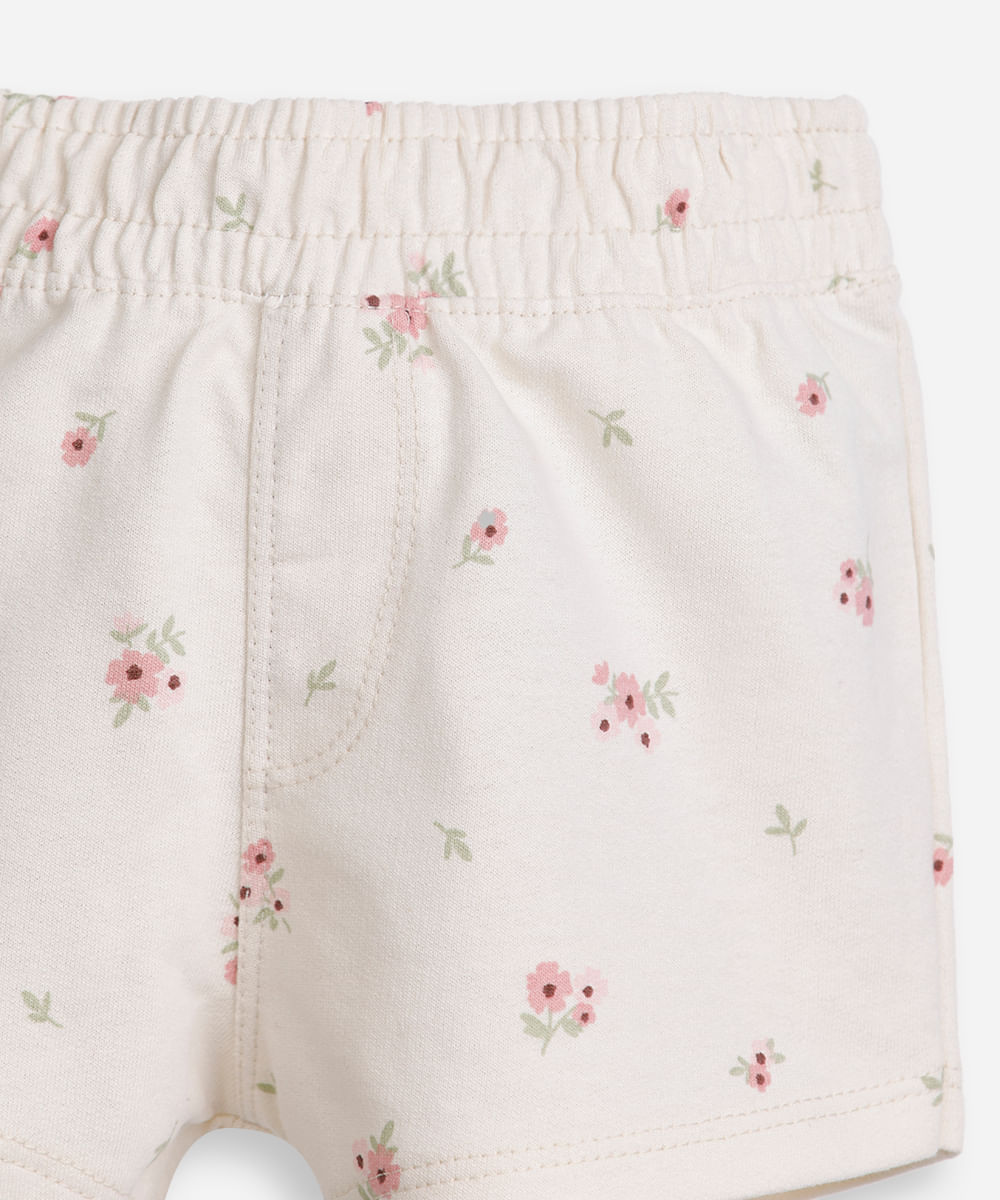bermuda infantil moletinho floral bege