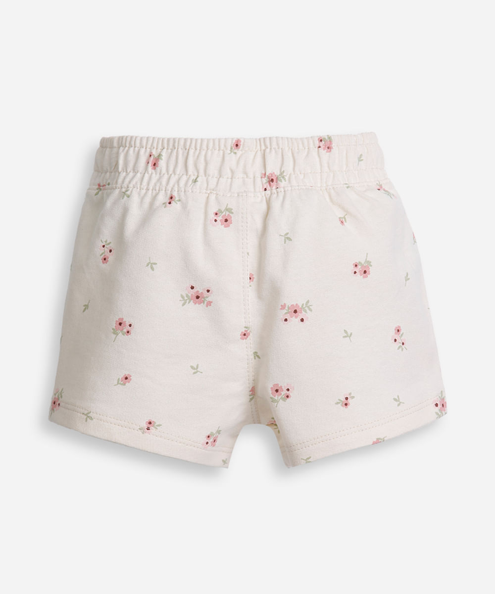 bermuda infantil moletinho floral bege