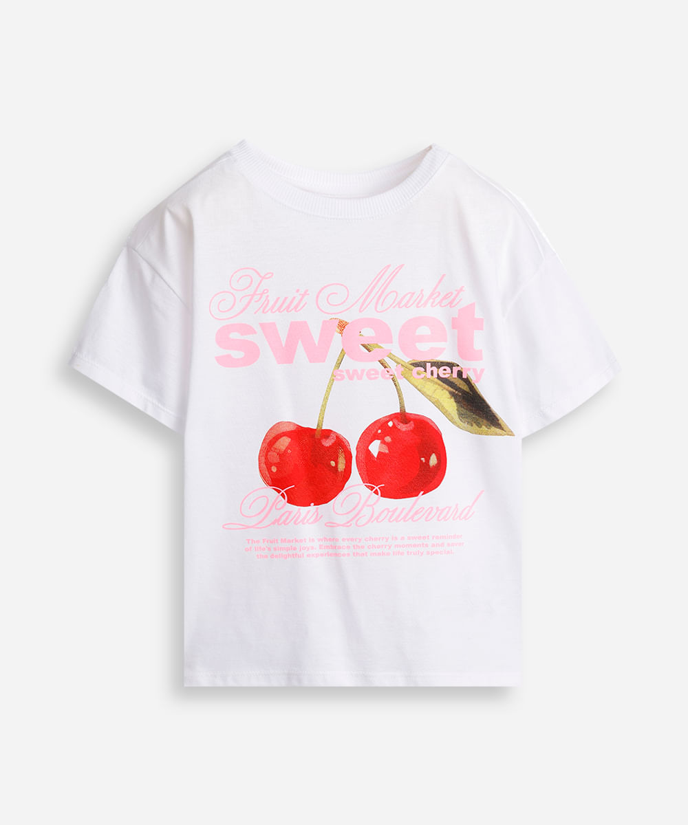 camiseta infantil oversized cereja  off white