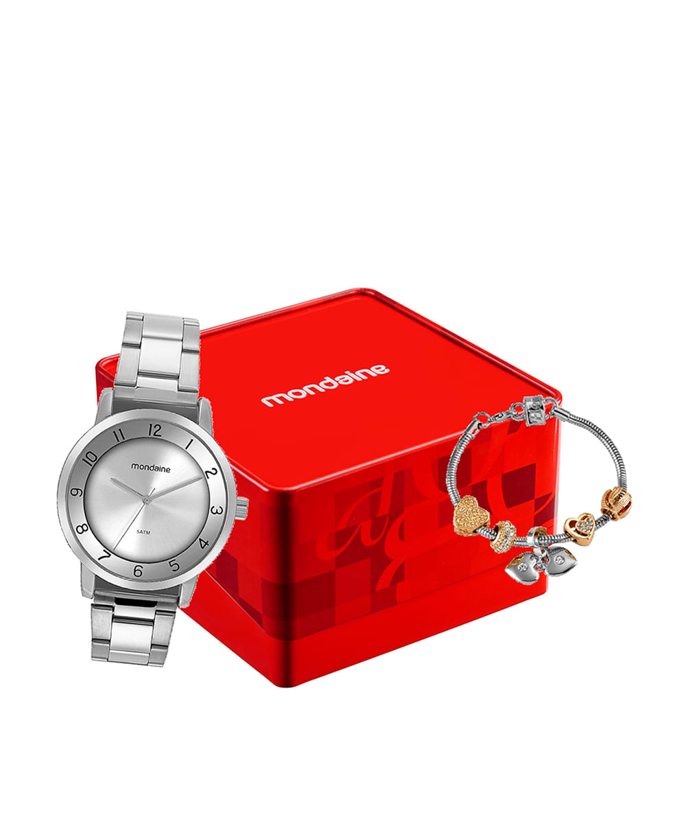 kit relógio feminino mondaine analógico 99730l0mvne4ka prateado