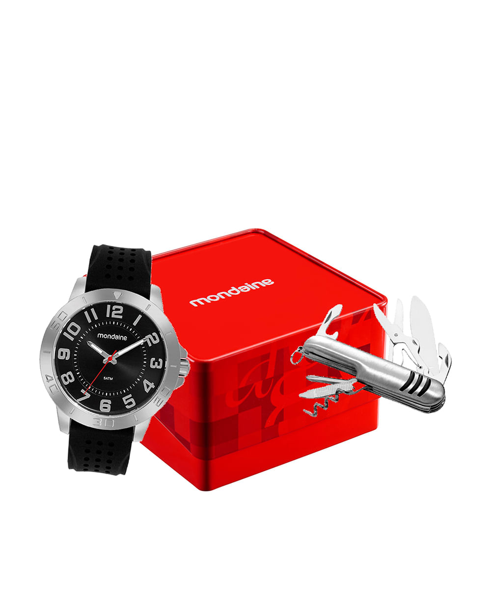kit relógio masculino mondaine analógico  99775g0mvni1ka prateado