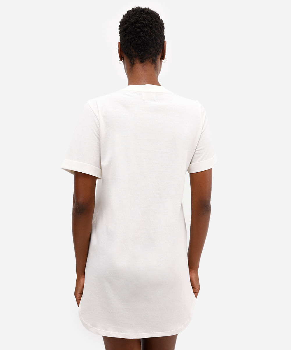 camisola feminina de algodão manga curta estampada off white