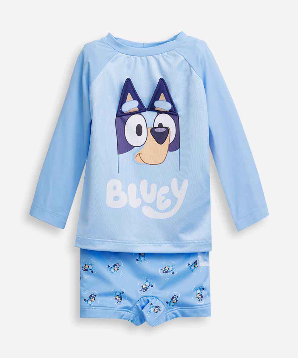 conjunto infantil camiseta uv e sunga bluey azul