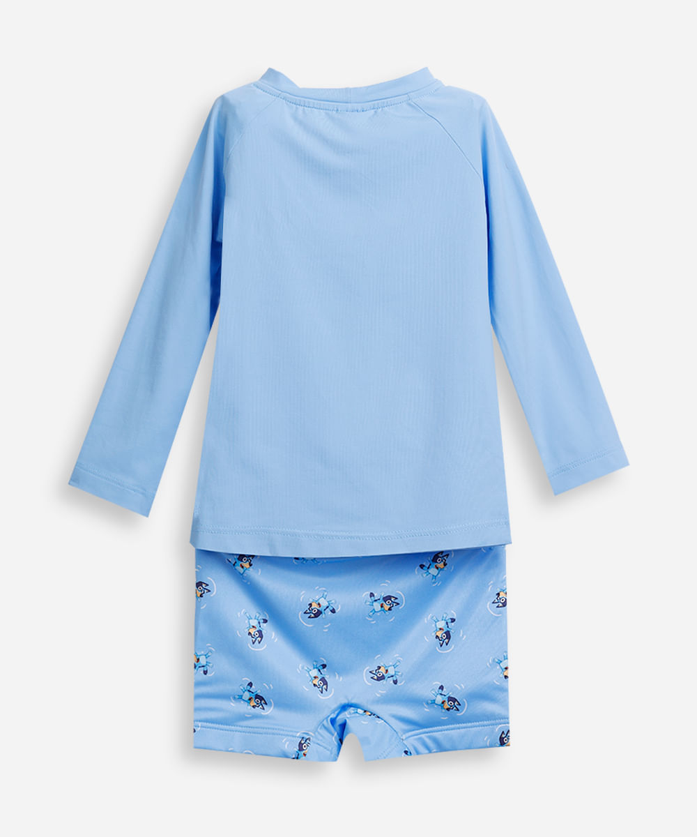 conjunto infantil camiseta uv e sunga bluey azul