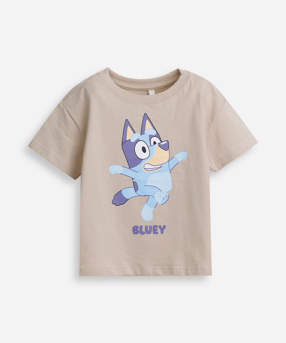 camiseta infantil de algodão manga curta bluey bege
