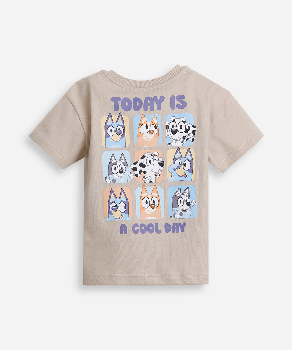camiseta infantil de algodão manga curta bluey bege