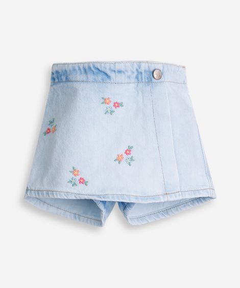shorts saia infantil saia jeans com bordado azul