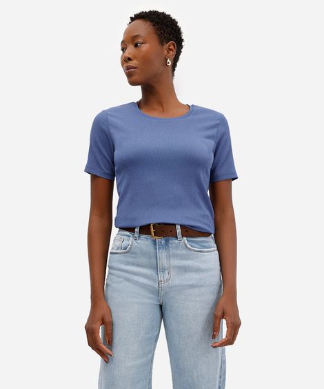 blusa básica feminina baby look texturizada azul