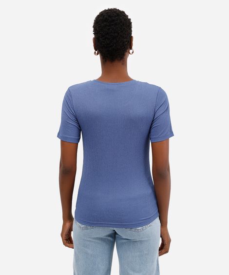 blusa básica feminina baby look texturizada azul