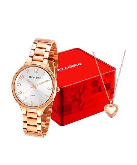 kit relógio feminino mondaine analógico 32418lpmvre3kd rosa