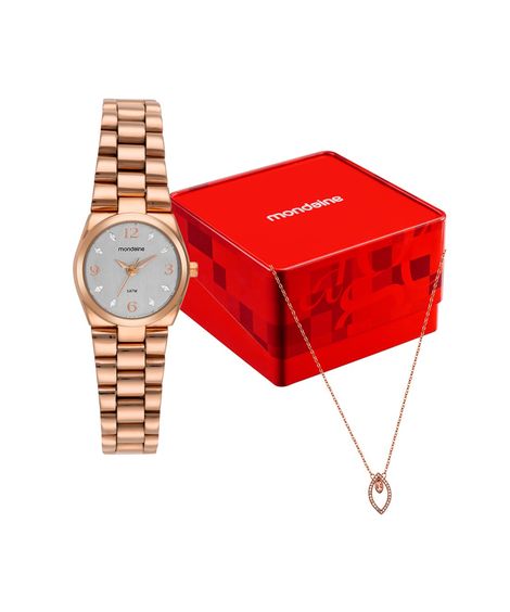 kit relógio feminino mondaine analógico 32871lpmkre3k1 rosa