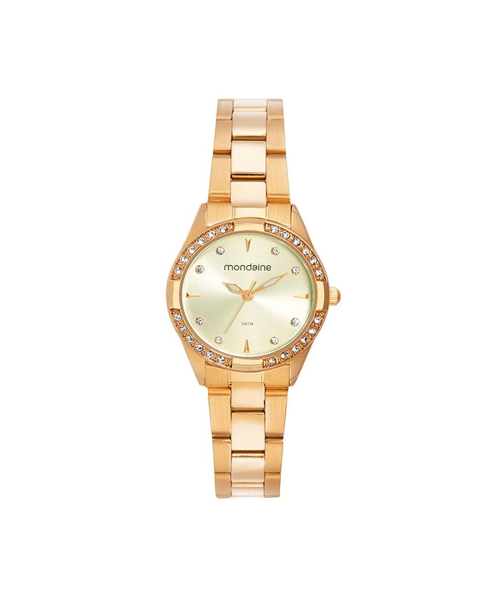 kit relógio feminino mondaine analógico 32771lpmvde1kc dourado