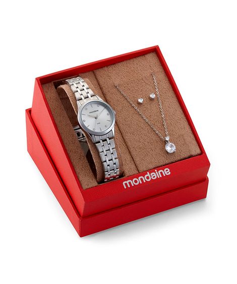 kit relógio feminino mondaine analógico 32610l0mkne2k1 prateado