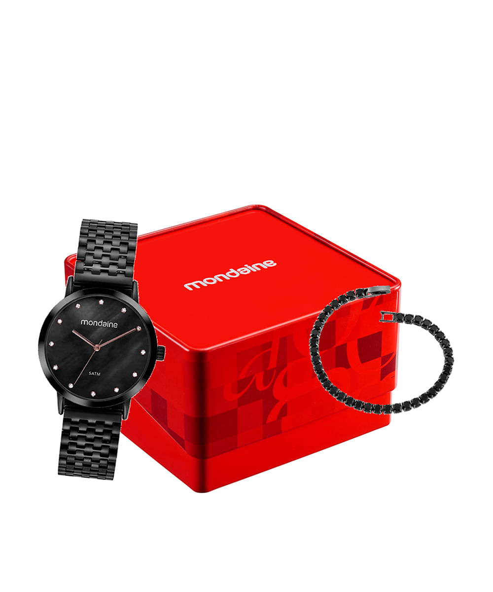 kit relógio feminino mondaine analógico 32819lpmvpe2kc preto