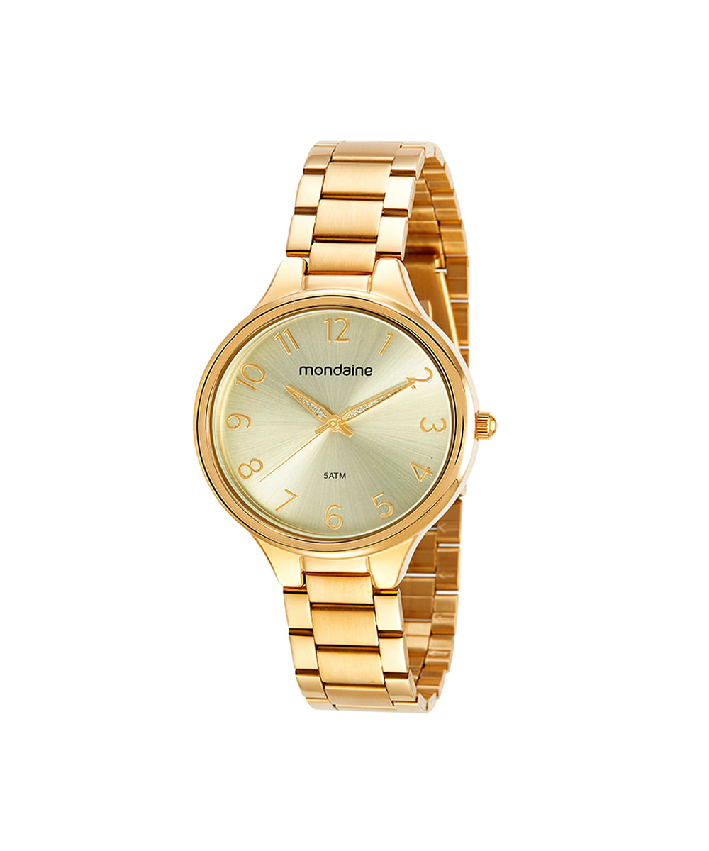 kit relógio feminino mondaine analógico 32418lpmvde1kc dourado