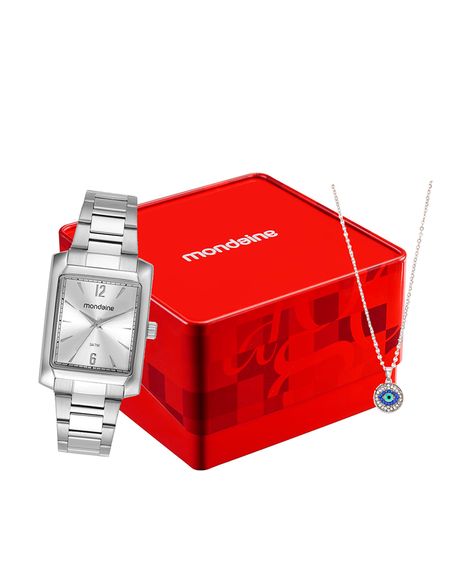 kit relógio feminino mondaine analógico 32417l0mvne3kc prateado