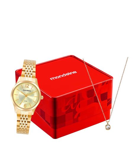 kit relógio mondaine analógico 32698lpmvde1kc dourado