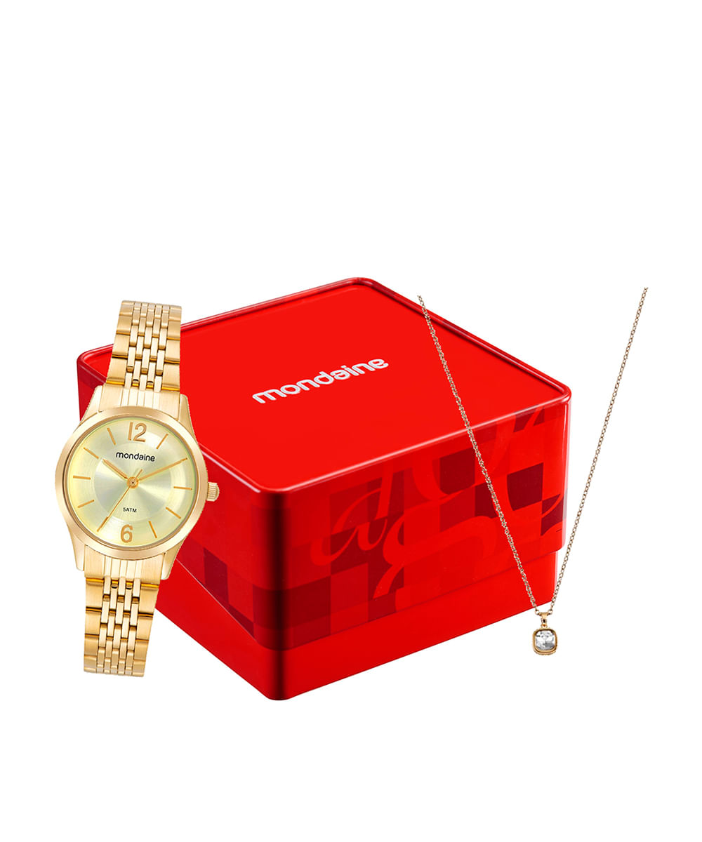 kit relógio mondaine analógico 32698lpmvde1kc dourado