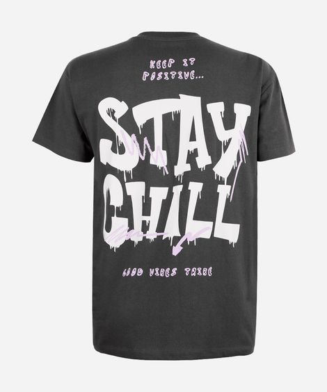 camiseta juvenil de algodão estampada oversized cinza
