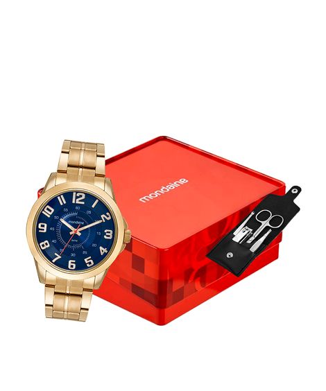 kit relógio masculino mondaine analógico  32604gpmvde1kc dourado