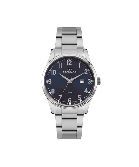 kit relógio masculino technos analógico calendário 2115tzck1a prateado