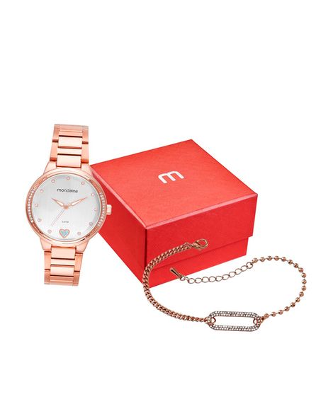 kit relógio feminino mondaine analógico 32776lpmkre3k1 rosa