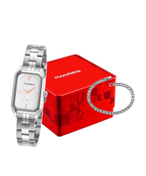 kit relógio feminino mondaine analógico 32359l0mvne3ka prateado