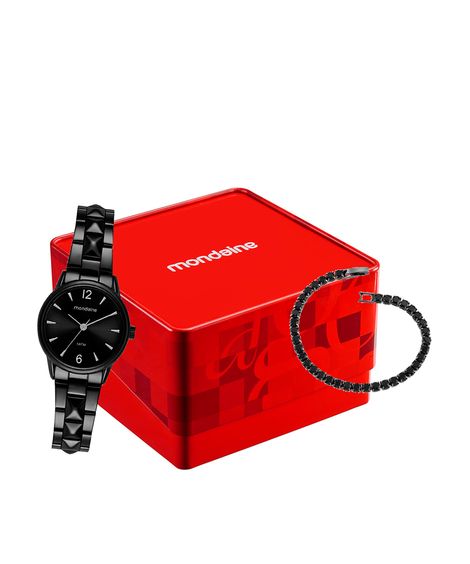 kit relógio feminino mondaine analógico 32865lpmvpe2kc preto