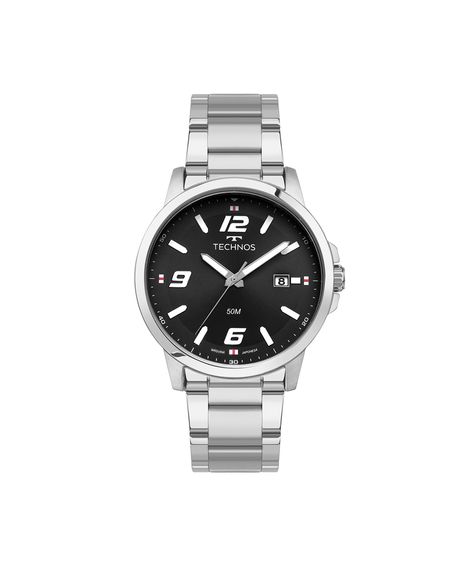 relógio masculino technos analógico calendário 2315lav1p prateado