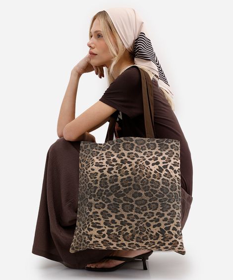 ecobag de algodão animal print marrom