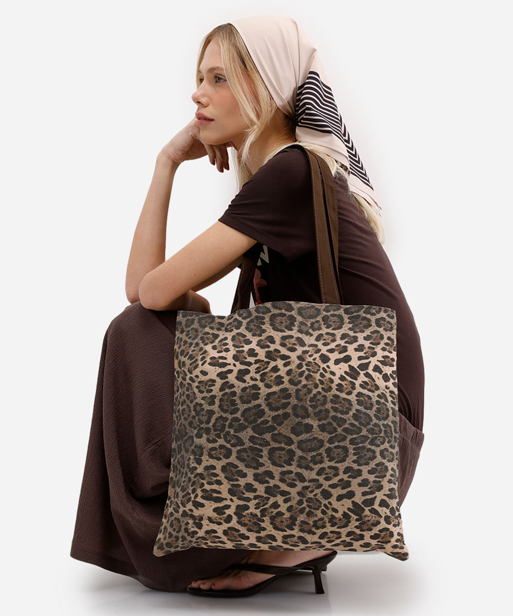 ecobag de algodão animal print marrom