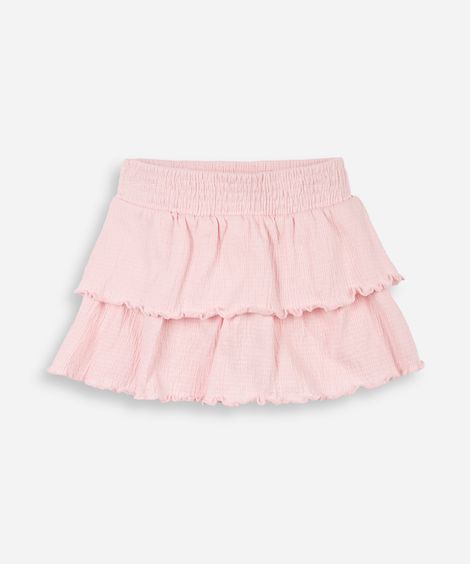 short saia infantil camadas lisa rosa