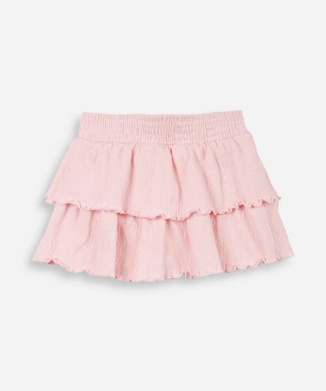 short saia infantil camadas lisa rosa