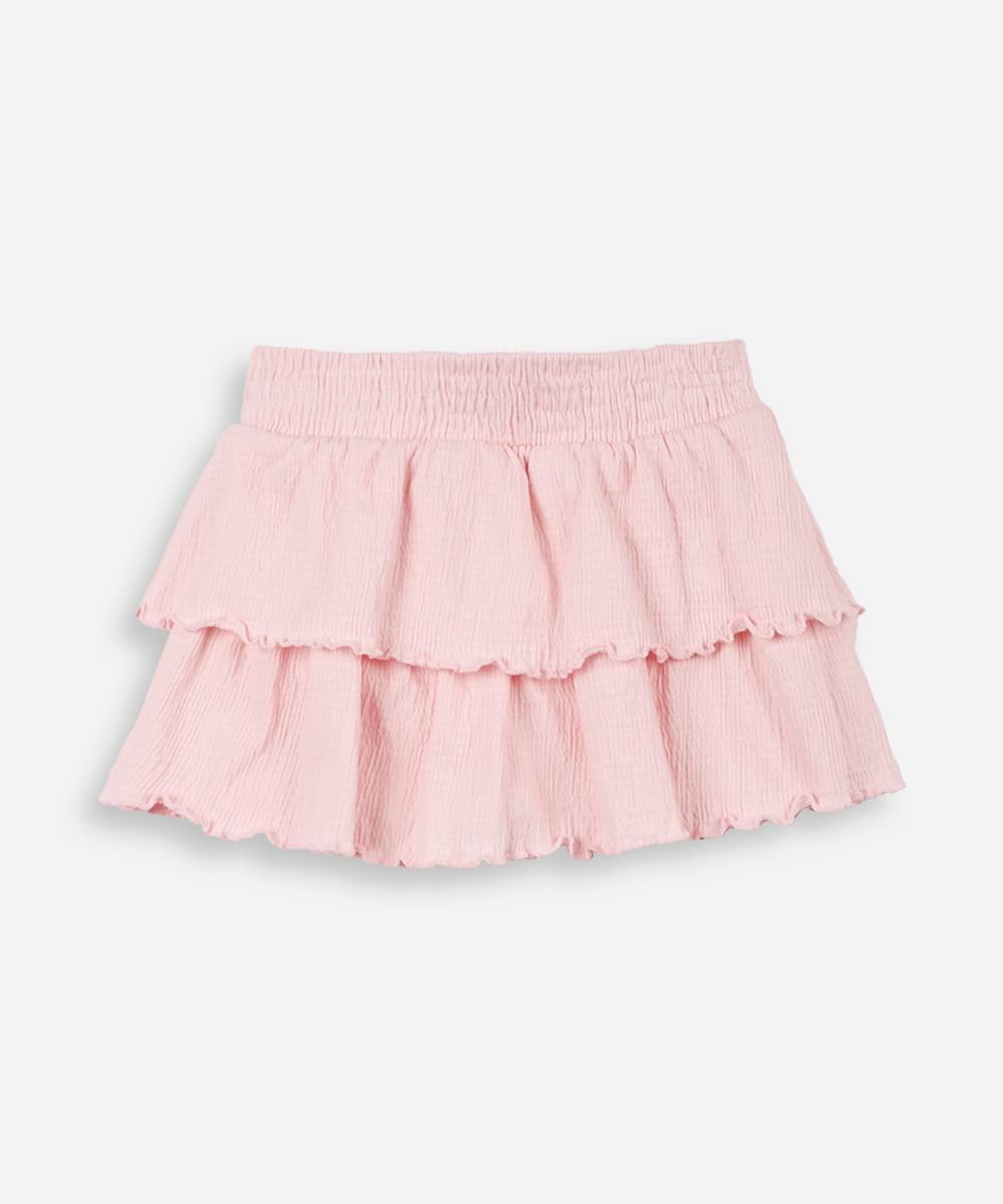 short saia infantil camadas lisa rosa