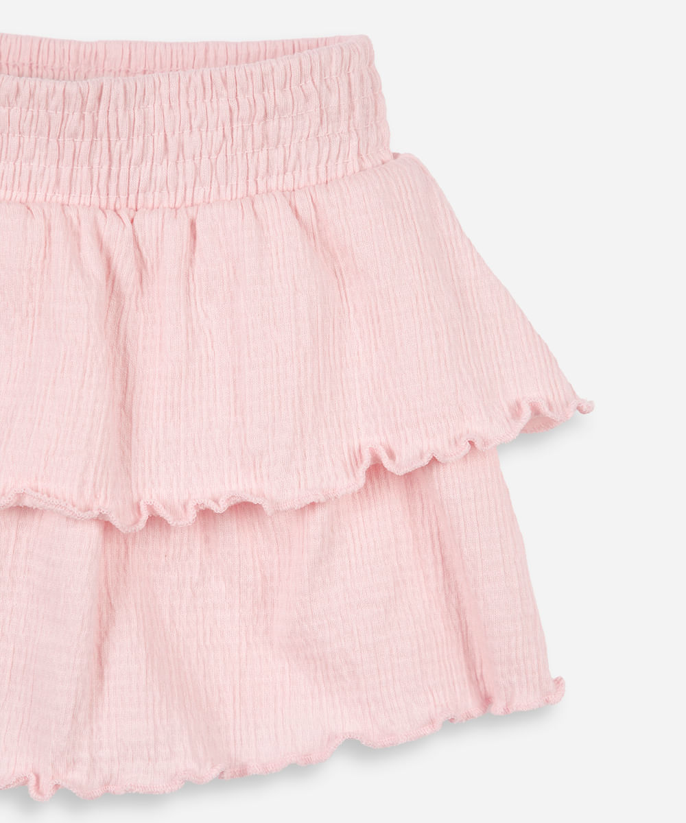 short saia infantil camadas lisa rosa