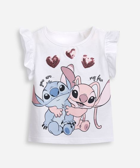 blusa infantil de algodão stitch com paetê off white