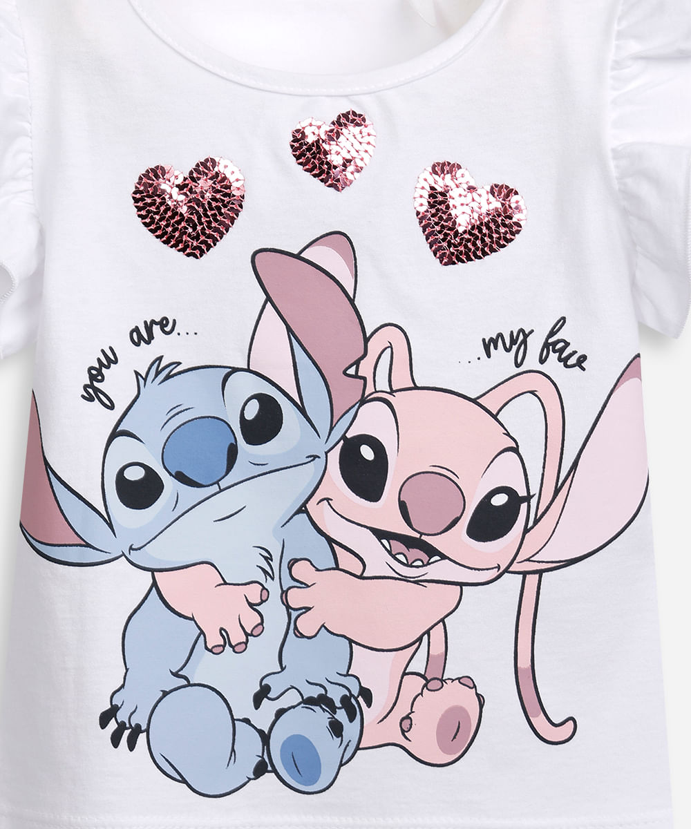 blusa infantil de algodão stitch com paetê off white