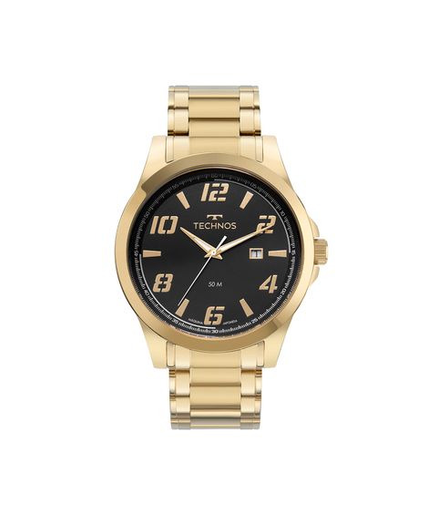 relógio masculino technos analógico calendário 2115uah1p dourado