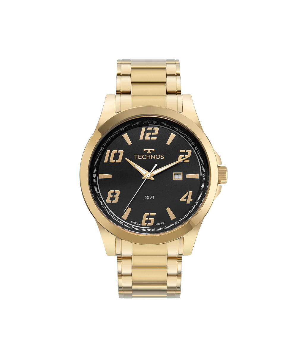 relógio masculino technos analógico calendário 2115uah1p dourado