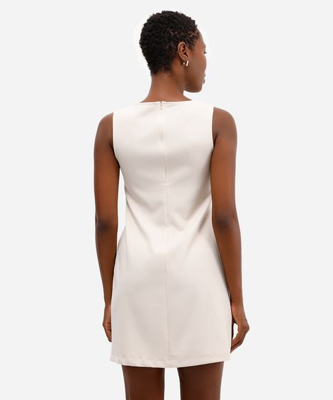 vestido curto feminino evasê com franzido texturizado off white