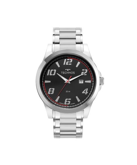 relógio masculino technos analógico calendário 2115uag1p prateado