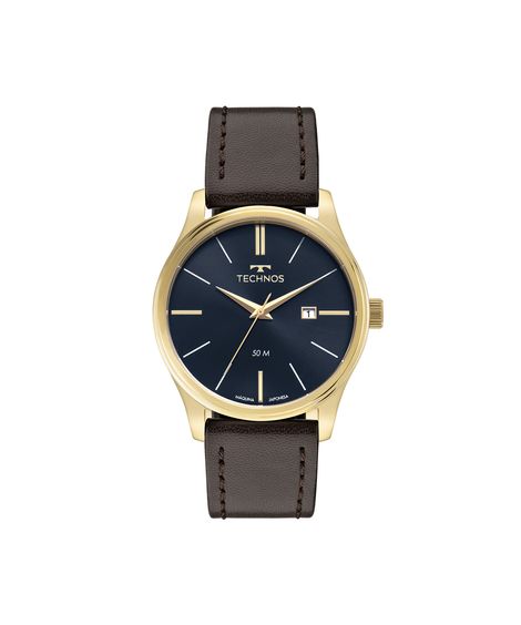 relógio masculino technos analógico calendário 2115tvs0a dourado