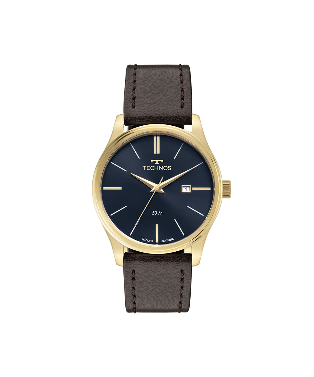 relógio masculino technos analógico calendário 2115tvs0a dourado