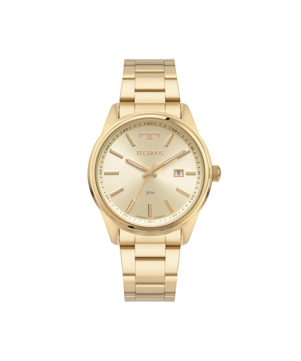 relógio masculino technos analógico calendário 2115tya1d dourado