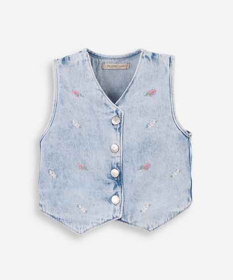 colete infantil jeans bordado azul