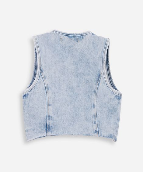 colete infantil jeans bordado azul