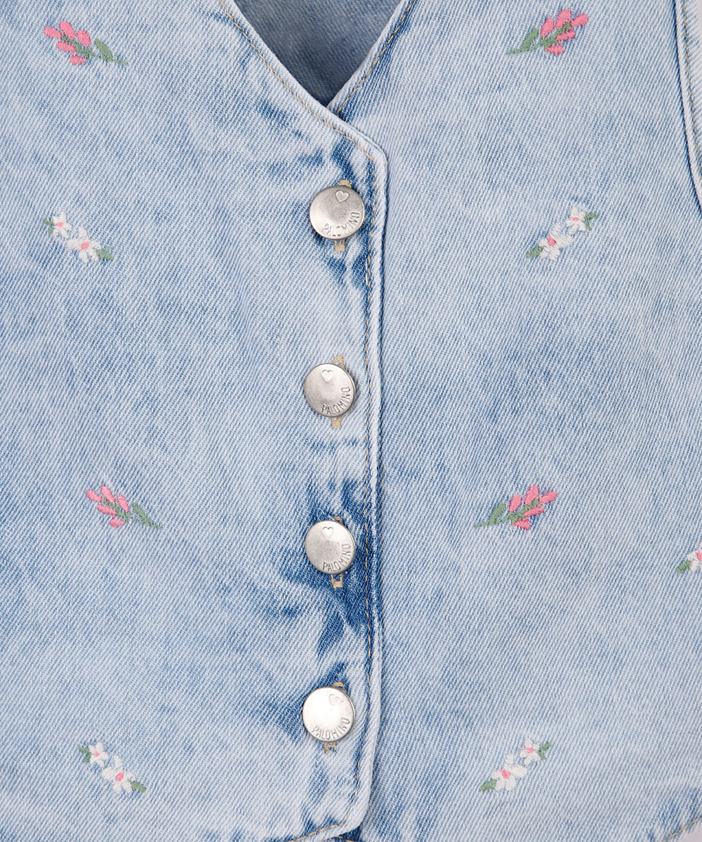 colete infantil jeans bordado azul
