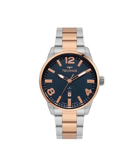 relógio masculino technos analógico calendário 2115ube1a prateado